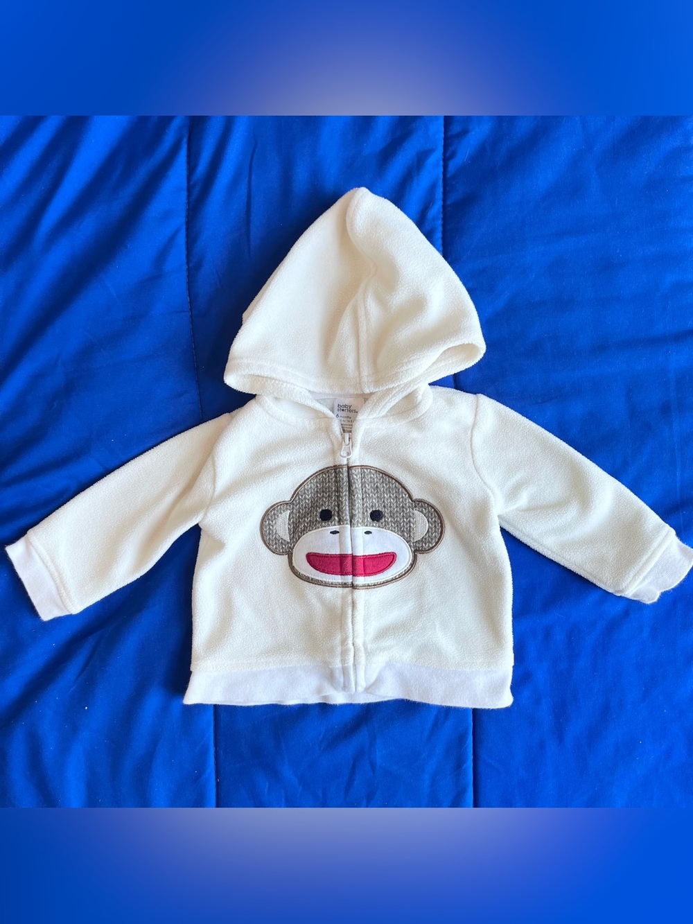 BABY STARTERS Baby Cream Monkey Full Zip Hooded Fleece Jacket 6 Months